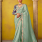 Tissue Silk Saree with Embroidered Border and Floral Blouse