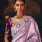 Lavender Silk Saree with Hand Embroider