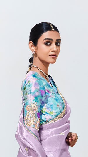 Royal Purple Silk Saree with Aqua Blue Blouse