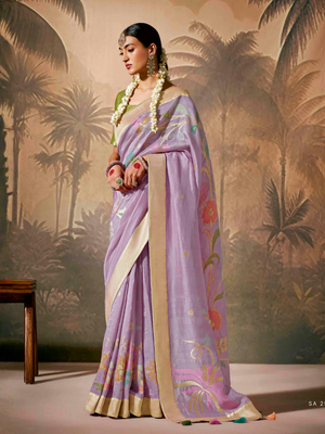 Royal Purple Silk Saree with Stunning Contrast Green Blouse