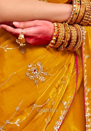 Aurelia Natural Crepe Saree in Yellow