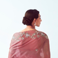 Dusty Rose Organza Saree with Zari & Sequins Work and Green Silk Blouse – Kimora