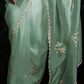 Mint Green Organza Saree with Blue Printed Blouse and Lace Border