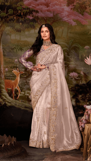 LIGHT PINK TISSUE SILK SAREE - Kimora.in