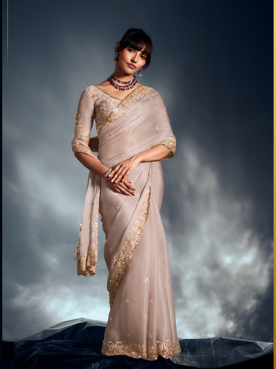 Ivory Grace Pure Tissue Silk saree In Beige