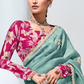 Teal Pure Tissue Silk Saree with Crushed Finish & Contrasting Red Blouse