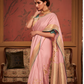Pastel Pink Silk Saree With Golden Border and Embroidery Blouse