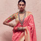 Pink Crape Saree with Golden Border