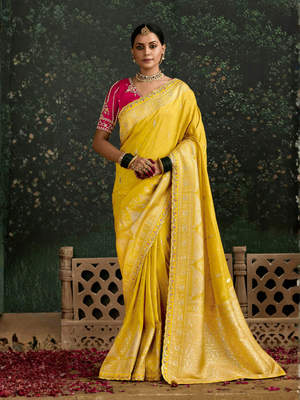 Mustard Yellow Banarasi Dola Silk Saree