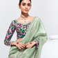 Soft Green Silk Saree With Floral Printed Blouse