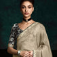 Beige Crush Fabric Saree with Printed Silk Blouse