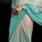 Teal Silk Saree with Embroidery Work & Printed Blouse