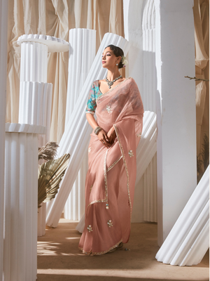 Peach Designer Organza Saree: Effortless Elegance for Every Occasion