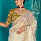 Organza Saree with Embroidered Border & Green Designer Blouse