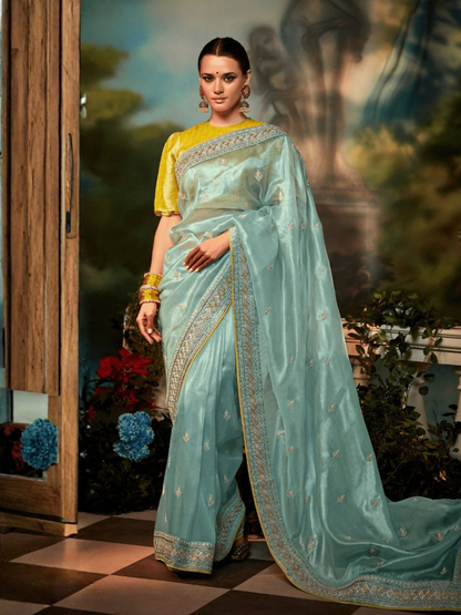 Myra Fancy Silk Saree In Pastel Blue