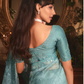 Sky Blue Fancy Fabric Saree with Floral Embroidery