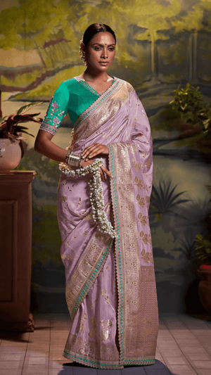 LAVENDER PURE DOLA SILK SAREE - Kimora.in