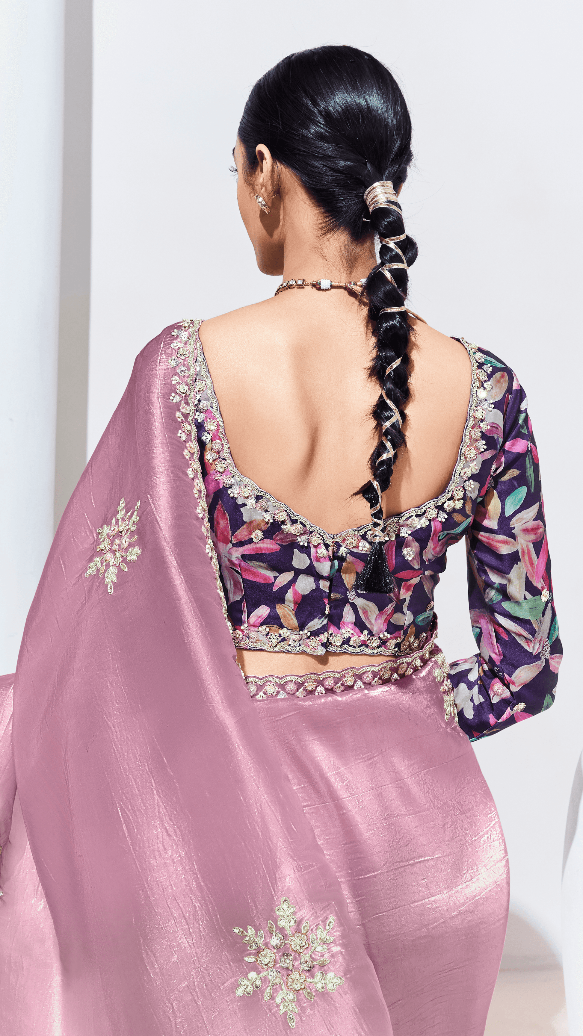PINK SILK SAREE WITH EMBROIDERED BLOUSE – A PERFECT BLEND OF GRACE & ELEGANCE - Kimora.in