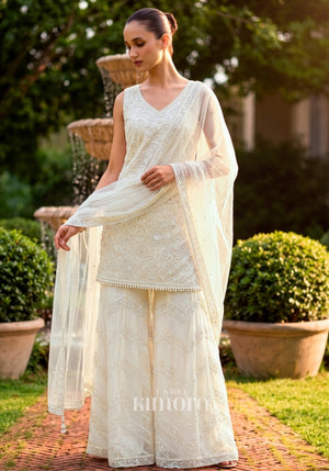Anaya Pearl Embroidered Sharara Suit Set in off white