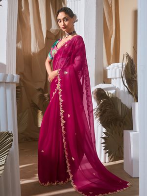 Wine Designer Organza Saree: Effortless Elegance for Every Occasion