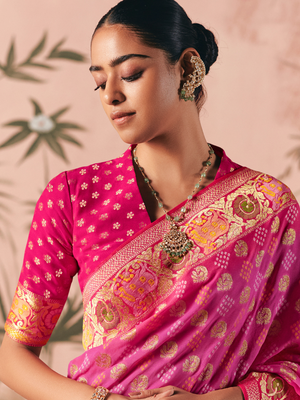 Pink Pure Georgette Bandhani Saree With Floral