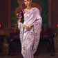 Lavender Silk Saree with Hand Embroider