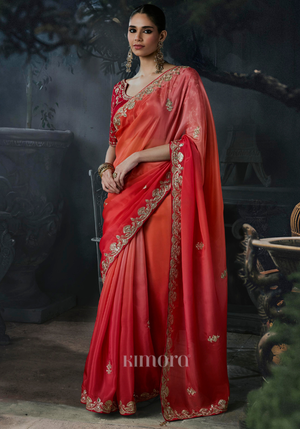 Riya Tissue Silk Saree Orange Pink Ombre