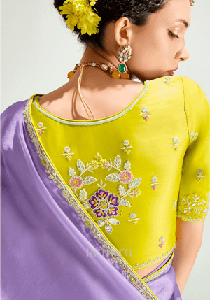 Heer Vasant Organza Tissue Saree In Yellow And Lilac