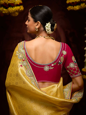 Yellow Banarasi Silk Saree With Havy Work