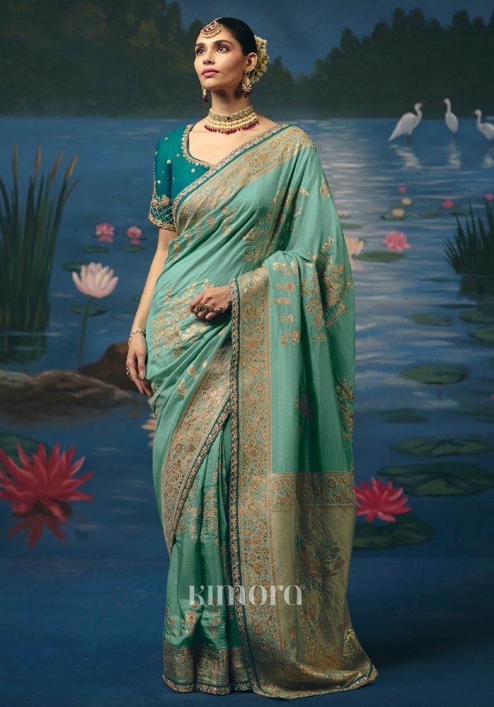 Anupama Weaving Handcrafted Saree In Sea Green