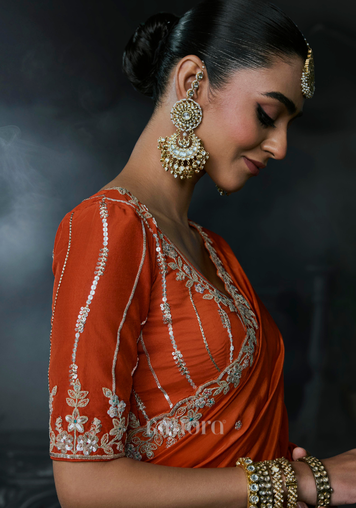 Siena Orange Tissue Silk Saree