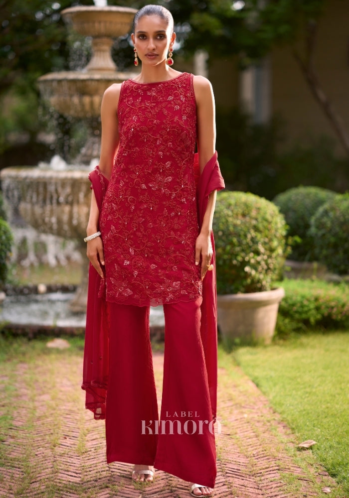 Tarana Viscose Georgette embroidered Pakistani Suit in Red