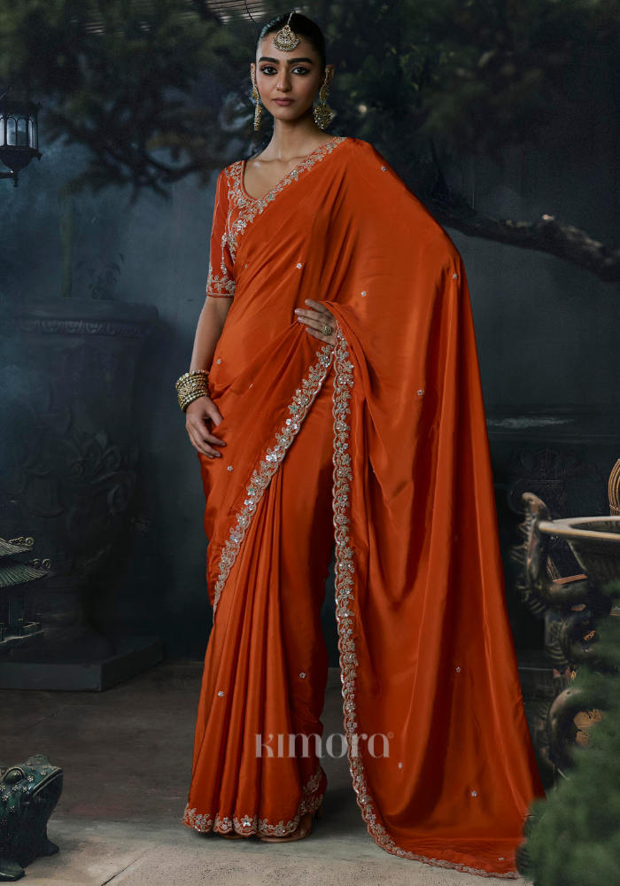 Siena Orange Tissue Silk Saree