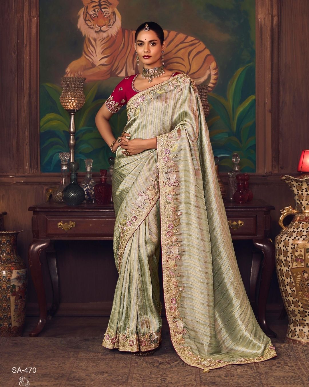 Shubhra Viscose Silk Saree In Lime Green
