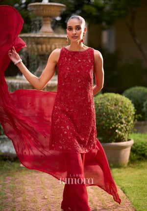 Tarana Viscose Georgette embroidered Pakistani Suit in Red