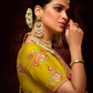 Roseate Pink Banarasi Viscose Saree with Mustard Yellow Blouse