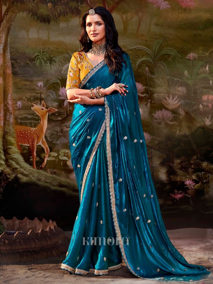 Zarisha Tissue Silk Saree In Teal