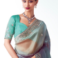 Blue Organza Saree with Zari & Sequins Work and Teal Silk Blouse – Kimora
