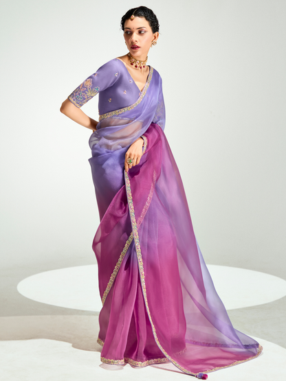 Purple Shade Organza Saree