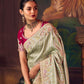 Silver Silk Saree with Hand Embroidery