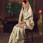 Silver Silk Saree with Hand Embroidery