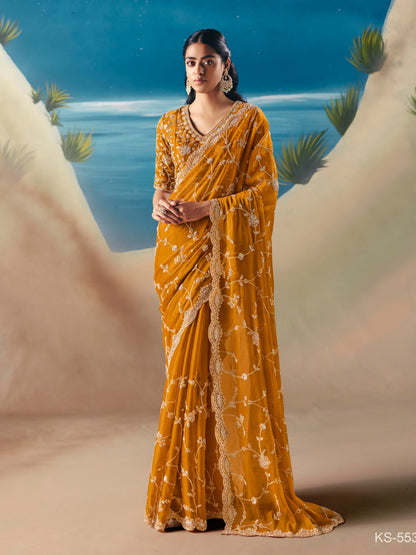 Organza Tissue Silk Hand Embroidered Bridal Saree