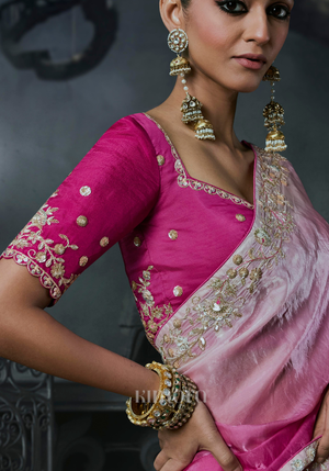 Soft Girl Tissue Silk Saree Ivory Pink Ombré