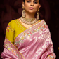 Roseate Pink Banarasi Viscose Saree with Mustard Yellow Blouse