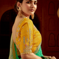 Teal Color Saree with Yellow Embroidered Blouse