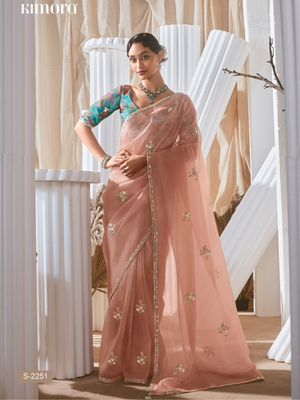 Peach Designer Organza Saree: Effortless Elegance for Every Occasion