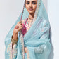 SKY BLUE SILK SAREE WITH FLORAL BLOUSE – A DREAMY ETHNIC ATTIRE