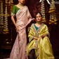 Pink Banarasi Viscose Saree with See green Blouse