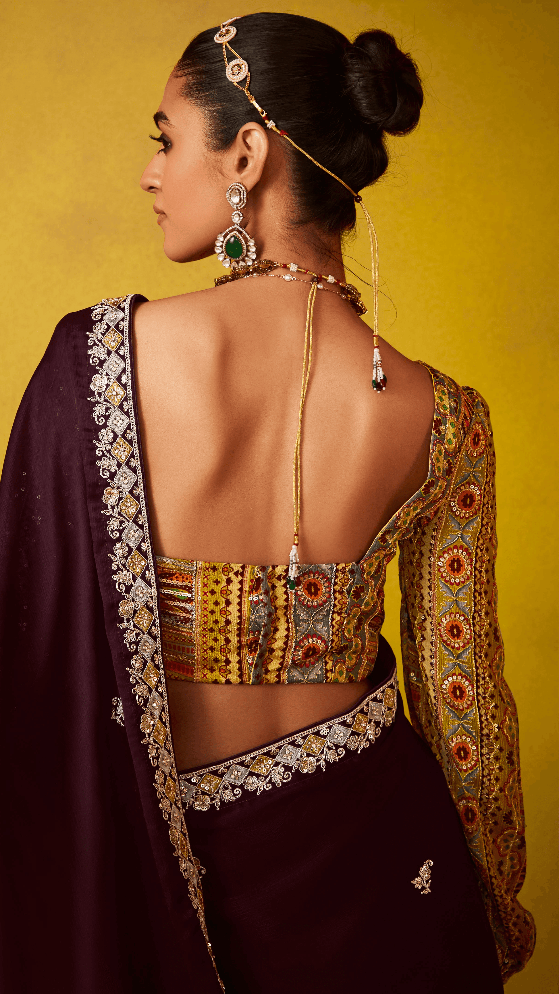 WINE ELEGANCE – EMBROIDERED SAREE WITH HERITAGE BLOUSE - Kimora.in