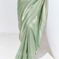 Soft Green Silk Saree With Floral Printed Blouse